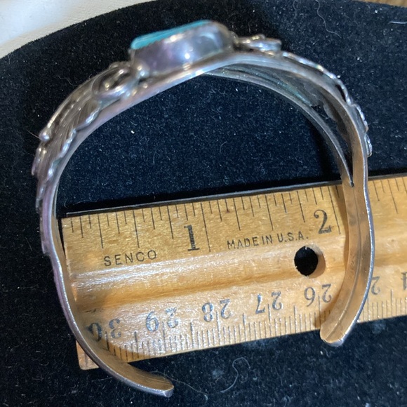 Sterling turquoise and coral Native American cuff - Picture 5 of 8